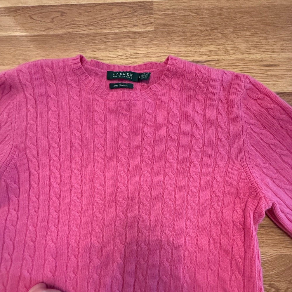Lauren Ralph Lauren medium Pink‎ Cashmere Sweater Cable Knit Crewneck - Picture 2 of 6